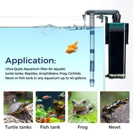 Berzfasa 180GPH Hand on Filter for Aquariums，20-40 Gallon，Silent Multi-Stage Filtration for Fish Tank，Or Ultra-Low Water Level Turtle Tank，Increase Water Flow and Oxygen Power Filter