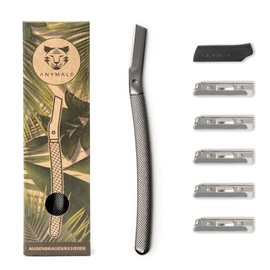 ANYMALE® Facial Razor with 5 Interchangeable Blades and Blade Protection, Dermaplane Razor for Down Hair, Facial Hair Remover, Eyebrow Razor for Contours, Black