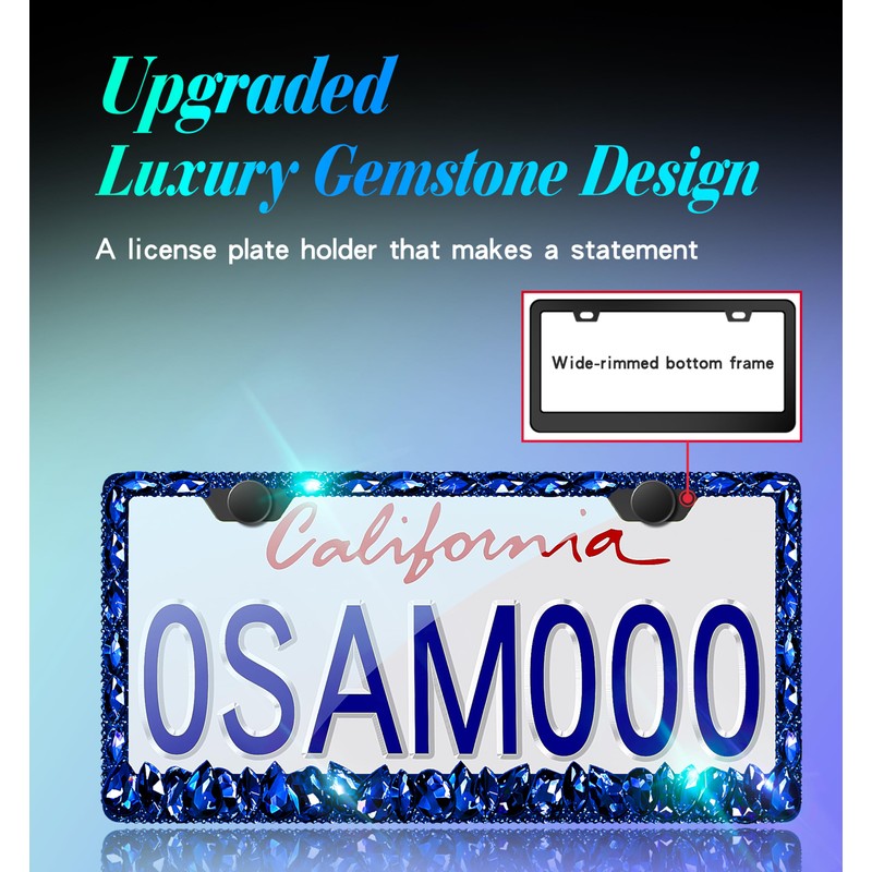 Murimt Blue Bling License Plate Frames 2 Pack Sparkly Glitter