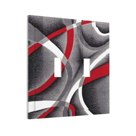 Retro Red and Black Gray White Abstract Decorative Double Toggle Outlet Light Switch Cover Modern Geometric Square Circle Geometry Painting 2 Gang Face Wall Plate Electrical Dual Device Outlet Cover