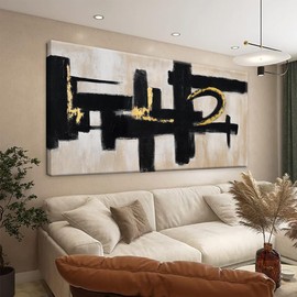 QSQ Black And Off-White Wall Art Abstract Picture Paintings On Canvas Art Wall Decor 29 x 58 Inches Large Wall Art Minimalism Abstract Wall Decor Textured Artwork Living Room Bedroom Office Artwork