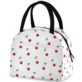 ZzWwR Cherry Leaves Floral Insulated Lunch Bag, Reusable Multi-Pocket Container Handle Cooler Tote Bag for Women&Men School Work Picnic Outdoor Travel
