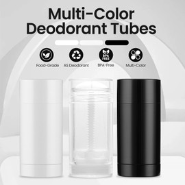 Sherules 15 Pack Black Empty Deodorant Containers - 1.7oz/50ml Twist-Up Refillable Tubes, Bottom-Fill Round Plastic Sticks for DIY Homemade Deodorant, Lip Balm & Solid Cosmetics