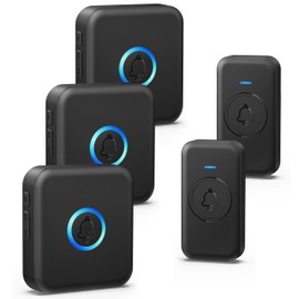 FOVKSUC Wireless Doorbell, Easy installation, Door bell Kit with 60 Chimes 5 Levels Volume and 1000ft Range 3 Receivers+2 Waterproof Buttons, Wireless Doorbells for Home, Doorbell Classroom Black