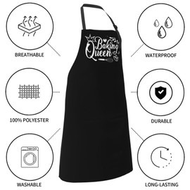 YDTBRUF Baking Queen Apron Baking Aprons For Women With Pockets Waterproof And Oil-Proof Funny Bakers Apron For Her Wife Mom Sister Daughter Aunt Grandma Kitchen Cooking Grilling Bbq