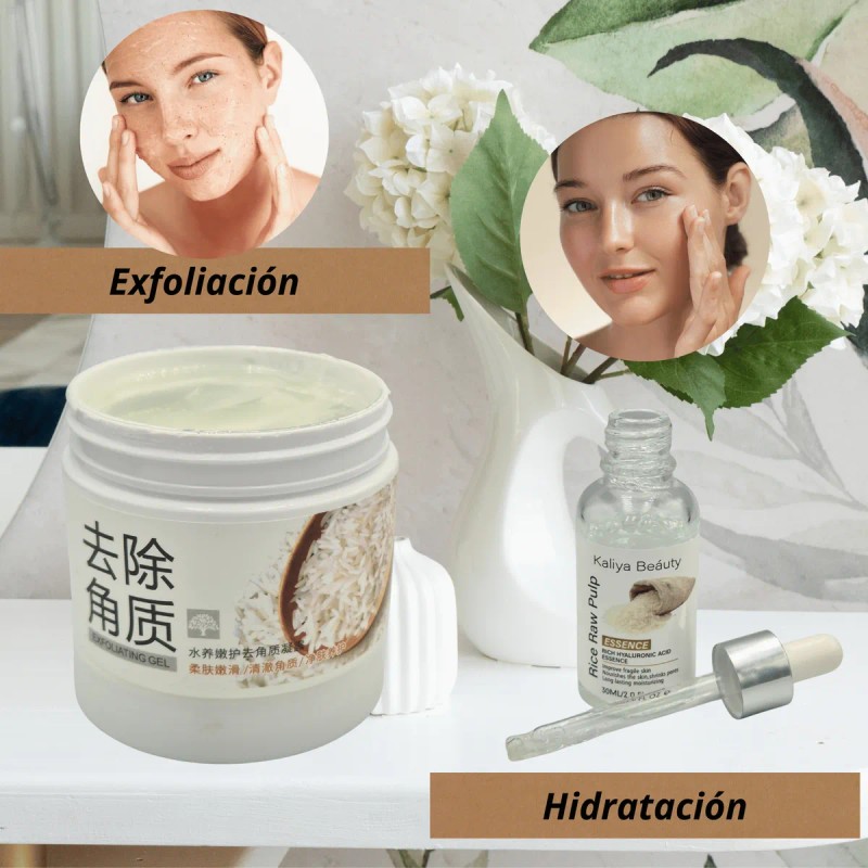 Exfoliante Arroz Hidratante Aclarante + Serum Ac Hialuronico