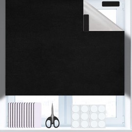 DUOJIN Black Portable Blackout Roller Blind, 145 x 300 cm, with 100% Opaque Coating, Thermal Blackout Curtain, Sun Protection, for Window, Door, Bedroom, Attic, Dormitory, etc