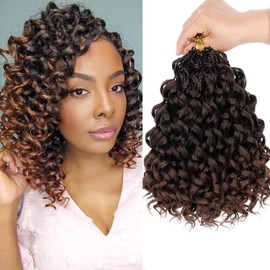 Mscat Gogo - Confezione da 8 ciocche di capelli ricci all'uncinetto, 25,4 cm, colore marrone sfumato