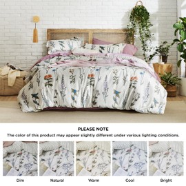 Bedsure Bedsure Comforter Set King Size - Cute Floral Bedding Comforter Set, 3 Pieces, 1 Soft Reversible Coconut White Botanical Flowers Comforter and Pillow Shams