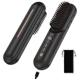 Cordless Hair Straightener Brush, Portable Mini Hair Straightening Brush for Travel, Rechargeable 9000 mAh USB-C, Lightweight Anti-Scald Heated Styling Tools & Appliances (Black)