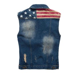 Idopy Men`s American Flag Retro Ripped Denim Jeans Vest Sleeveless Jacket S