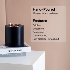 MOZEAL Extra Large 3 Wick Navy Blue Pillar Candle, 6" x 6", Unscented, Dripless, Smokeless, and Clean-Burning. Approx. 120 Hours of Burn Time. Perfect for Weddings, Dinners, Christmas and Home Decor
