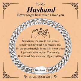 Mens Bracelets Gifts for Husband : Gifts to My Men Curb Bracelet Stainless Steel Bracelet Gift for Men Dad Son Grandad Brother Soulmate Jewelry Gift Valentines Fathers Day Birthday Christmas(Husband)