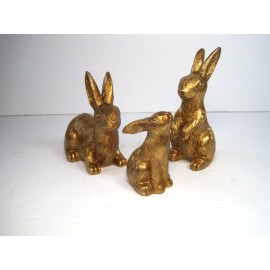 Ankyo Development Set Of 3 Gold Rabbits Family Figurines 5", 4 " & 3" H NEW
