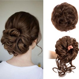 2PCS Messy Bun Hair Piece Tousled Updo Elastic Hair Bun Hair Piece for Women Synthetic Messy Hair Bun Donut Accessories (Medium Brown)