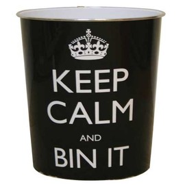 JVL Keep calm and bin it black waste paper bin 25x26.5cm 100% polypropylene