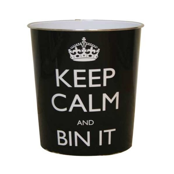 JVL Keep calm and bin it black waste paper bin 25x26.5cm 100% polypropylene