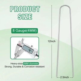 8 Gauge Landscape Staples, FUIJOL 12 Inch Heavy Duty U-Shaped Landscape Stakes, 50 Pack Galvanized Garden Staples for Weed Barrier Stakes, Ground Cover, Irrigation Tubing, Fence (50)