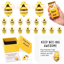 Geelin 20 Sets Positive Bee Gifts Bulk Mini Resin Bee Charm with Keep Beeing Awesome Cards Open Me Box Organza Bags Inspirational Gifts Party Favors for Student Coworkers Employee Motivation