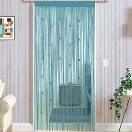 Taiyuhomes Bead String Curtains Door Fly Screen Decorations Room Divider Single Door Curtain Beads (Blue, 90x200cm)