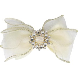 Large Bow Hair Clip Rhinestone Hair Off lace bow Headdress Hair Accessories for women (White, One size)