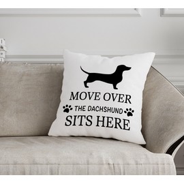 FLDAS Dachshund Decor Pillow Covers 18x18, Dachshund Daschund Weiner Wiener Dog Gifts for Women, Dog Pillow Cases, Move Over The Dachshund Sits Here Dog Pillows Decorative Throw Pillows Cover