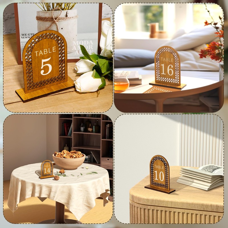 20pcs Wooden Table Numbers, Rattan Arch Table Numbers 1-20 Wedding Reception Table