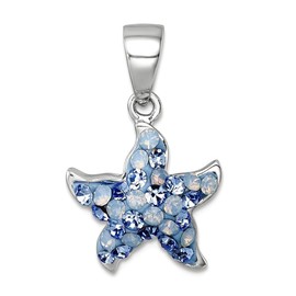 JewelryWeb 14.5mm 925 Sterling Silver Rhodium Plated Polished Blue Crystal Sea shell Nautical Starfish Pendant Necklace-Pendant for Women