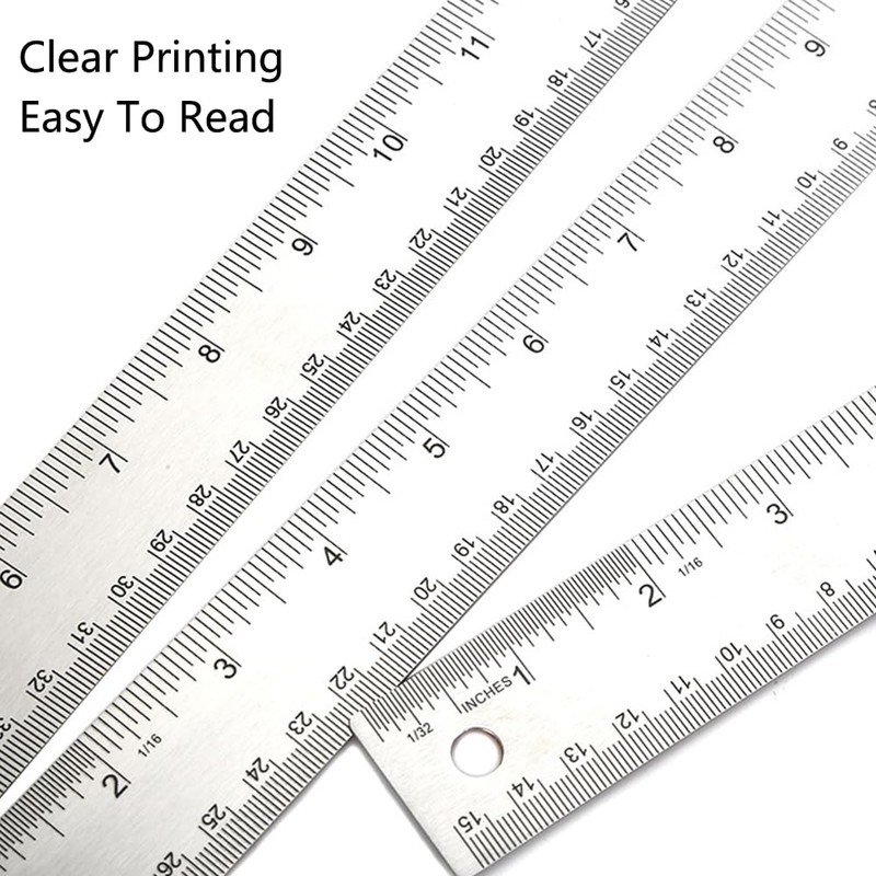 Stainless Steel Ruler, 15/30/38/45 cm Straight Metal Ruler, Metric Imperial