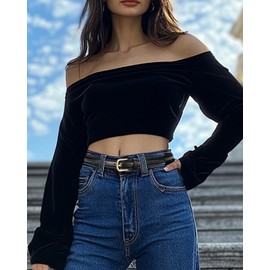 taffeta alley Trendy Black Belt Women with Gold Buckle,Leather Skinny Belt Women Designed for Business Suit Width 2cm