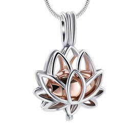 Minicremation Cremation Jewelry Urn Pendant Necklace for Ashes with Hollow Ball Keepsake Memorial Jewelry for Ashes (Lotus Flower-1)