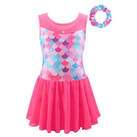 KEOYA Girls Gymnastic Leotard Profession Athletic Dance Bodysuit Breathable Training Outfit 2 Pieces Set A Rose Red X-Large