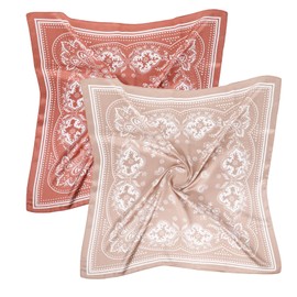 Tucnoeu Pack of 2 Women's Headscarves, Silk Scarf, Soft Square Headscarves for Women, Neckerchief, Silk Headscarf, Bandana Scarf, Gift for Women, 68 x 68 cm, Pink-beige