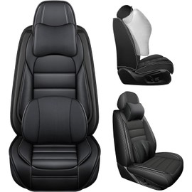 Bitablue Seat Covers for Hyundai Santa Cruz 2022-2026 PU Leather Car Seat Cover Compatible Airbag Seat Protector Waterproof Luxury Auto Seat Covers(Classic Black,Front Set with Pillow)