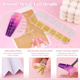 Flatback Pearls and Metal Nail Beads for Nail Art (Silver+Gold), Luxurious Pearl Nail Charms and Small Round Caviar Beads Nail Accessories for Acrylic Nail Tips Manicure Decor