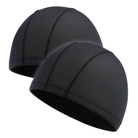 voofly 2 Piezas Gorros de Natación de Tela para Hombres, Gorra de Natación de Poliéster para Adultos, Hombres, Mujeres, Secado Rápido, No Impermeable, Gorro de Ducha para Pelo Corto (Negro y Negro)