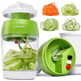 Upgraded 5 in1 Handheld Spiralizer Vegetable Slicer, Heavy Duty Veggie Spiral Cutter with Container, Carrot, Cucumber, Zucchini, Onion Spaghetti Maker