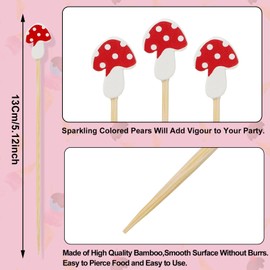 Mushroom Cocktail Picks Bamboo Toothpicks Long Cocktail Skewers for Appetizers Fruit Drinks Food Sticks Cupcake Toppers Mushroom Woodland Birthday Baby Shower Thanksgiving Party Supplies (200 Pieces)