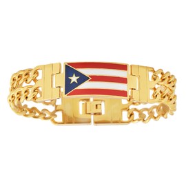 Edforce My Daily Styles Men's Stainless Steel Puerto Rico Flag Link Bracelet, 8.5 Inches - Yellow