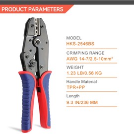 HKS Crimping Tool for Solar PV Cable Connectors - Ratcheting Wire Crimpers - AWG 14-8 (2.5-10mm²) - Ratchet Terminal Crimper - Electrical Crimping Tool