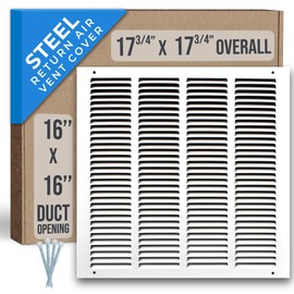Fits 16x16 Duct Opening | Steel Return Air Grille by Handua | Vent Cover Grill for Sidewall and Ceiling | White | HVAC Cold Air Intake Grille | Outer Dimensions: 17.75"W X 17.75"H