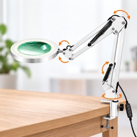 LED Magnifying Lamp with Desk Clamp & Adjustable Arm – USB Powered, 72 LEDs, 3 Color Modes & 10 Brightness Levels
