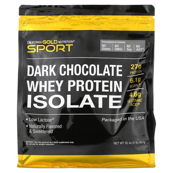 California Gold Nutrition Sport - Dark Chocolate Whey Protein Isolate, 2 lbs (907 g)