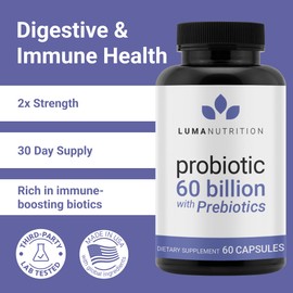 Luma Nutrition Probiotics 60 Billion CFU with Prebiotics - Probiotics for Women and Men - Formulated for Digestive Enzyme Health - Vegan & Gluten-Free - 60 Capsules