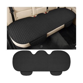 Sandfren Car Back Seat Cover, Linen Breathable Vehicle Rear Bottom Bench Seat Protector with Storage Pocket, Anti-Slip Comfortable Long Automotive Rear Chair Cover, Universal for Vehicles (Black)