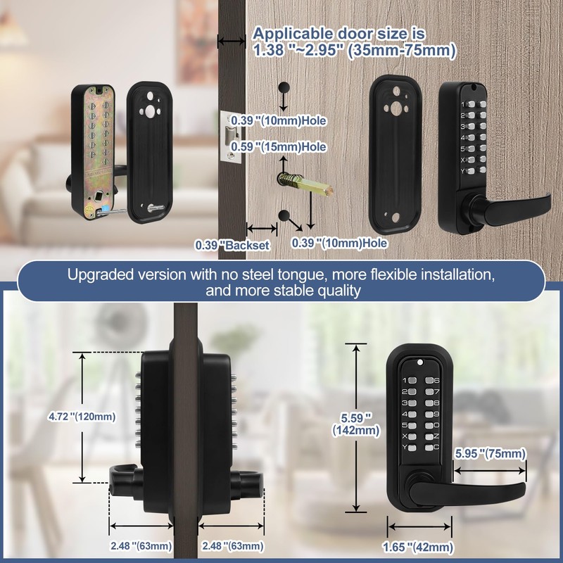 Souyou Upgrade Keyless Door Lock with Handle, Stainless Steel Waterproof