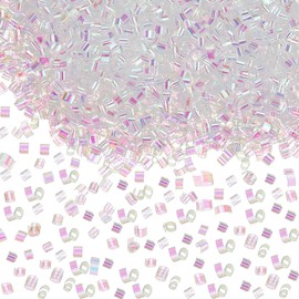 SUNNYCLUE 69 Gram Bingsu Beads Bulk Clear Crunchy Beads Iridescent Crispy Lightweight Soft Tube Bead for DIY Crafts Vase Filling Wedding Fishbowl Table Decoration Supplies Bead Assortments Supplies