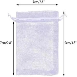100 Piezas Bolsas de Organza 7x9CM, Mini Bolsas de Regalo con Cordón, Bolsas de Dulces para Boda, Fiesta, Cumpleaños, Navidad, Joyería, Caramelos, Auriculares, Recuerdos y Souvenirs (Blanco)