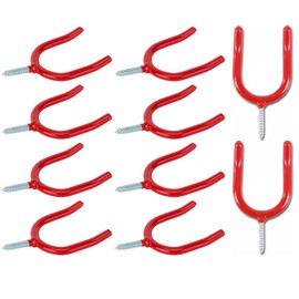 SISI UK® Heavy Duty Garage Storage Tool Hook Screw for Workshop/Garden/Shed/Garage Shovel Holder Red Colour (Pack 10)
