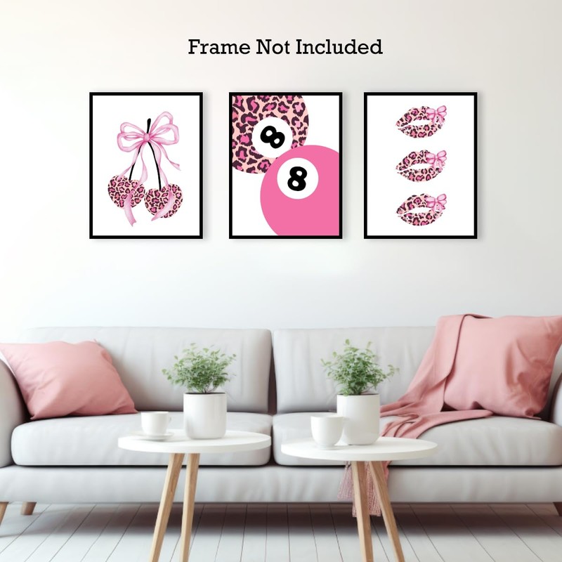 Pink Leopard Wall Posters,Cherry Lucky 8 Ball Coquette Posters Prints